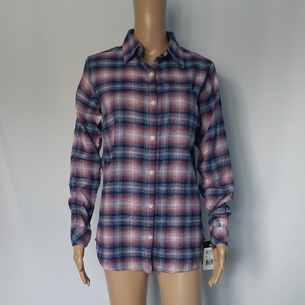 Dickies Women's Long Sleeve Plaid Shirt - Blue and Pink XS